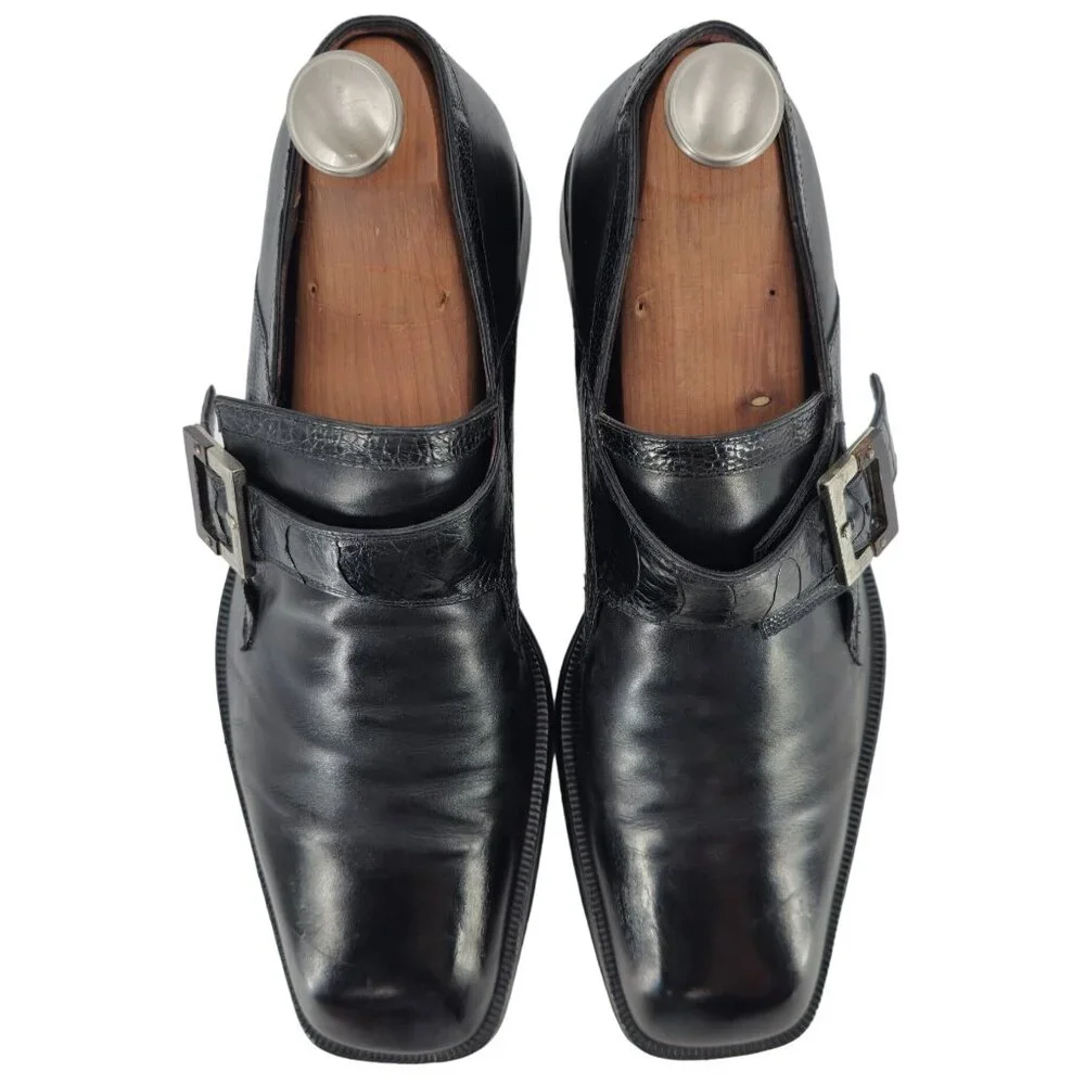 Cesare Paciotti Mens 12 Italy Black Leather Alligator Monk Loafers Dress Shoes - Picture 7 of 12